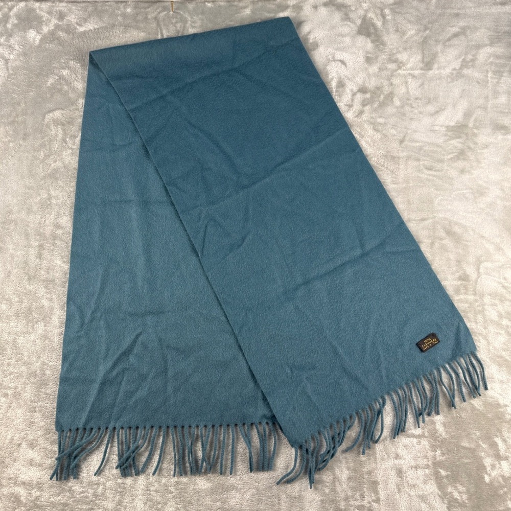 Cashmere Scarf Unisex OS Teal Blue Fringed Made in Italy EUC